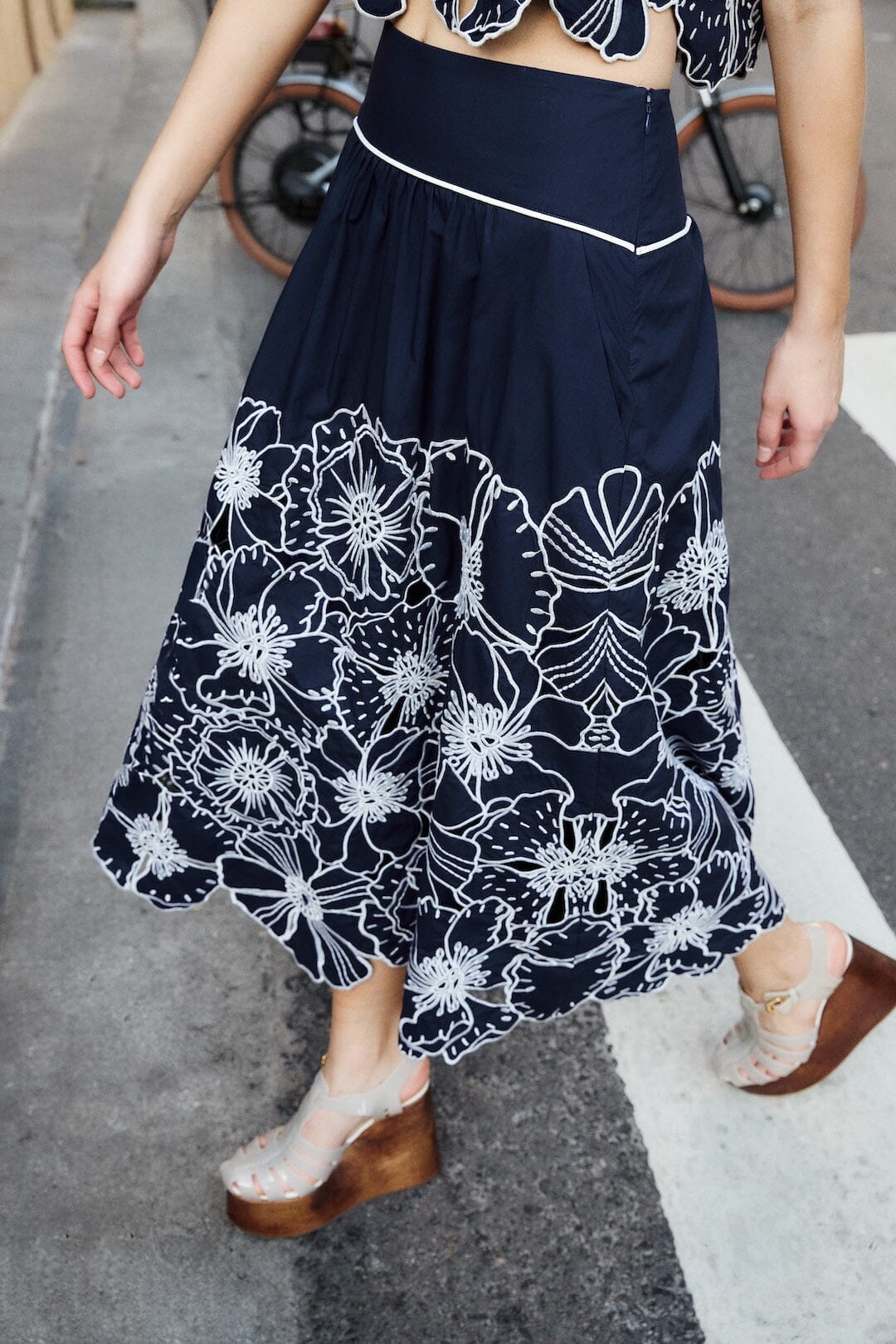 Blue Flowers Richelieu Organic Cotton Maxi Skirt