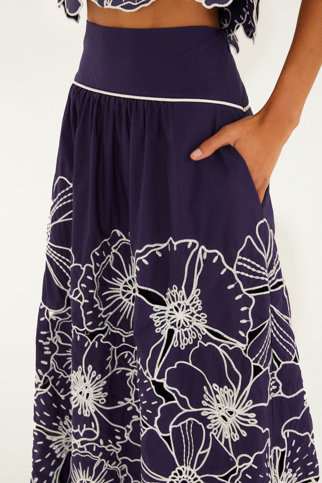 Blue Flowers Richelieu Organic Cotton Maxi Skirt