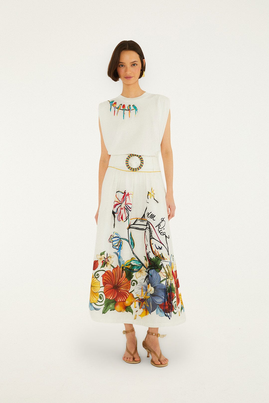 Off-White Tropi Embroidered Euroflax™ Premium Linen Maxi Skirt