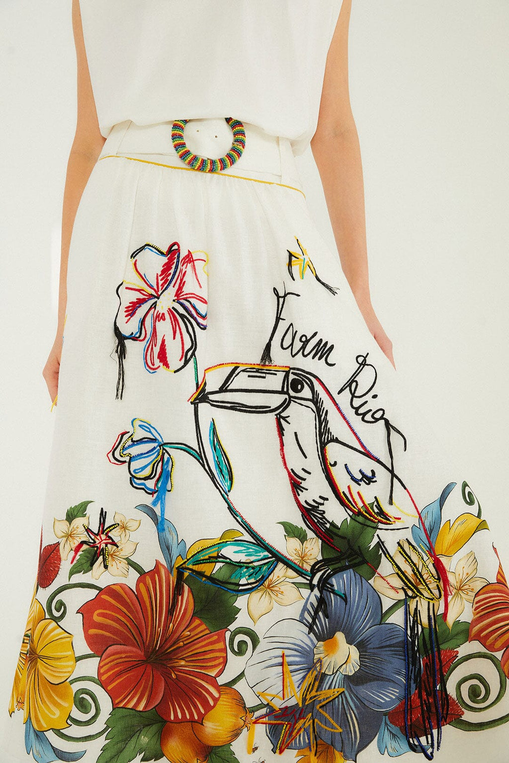 Off-White Tropi Embroidered Euroflax™ Premium Linen Maxi Skirt