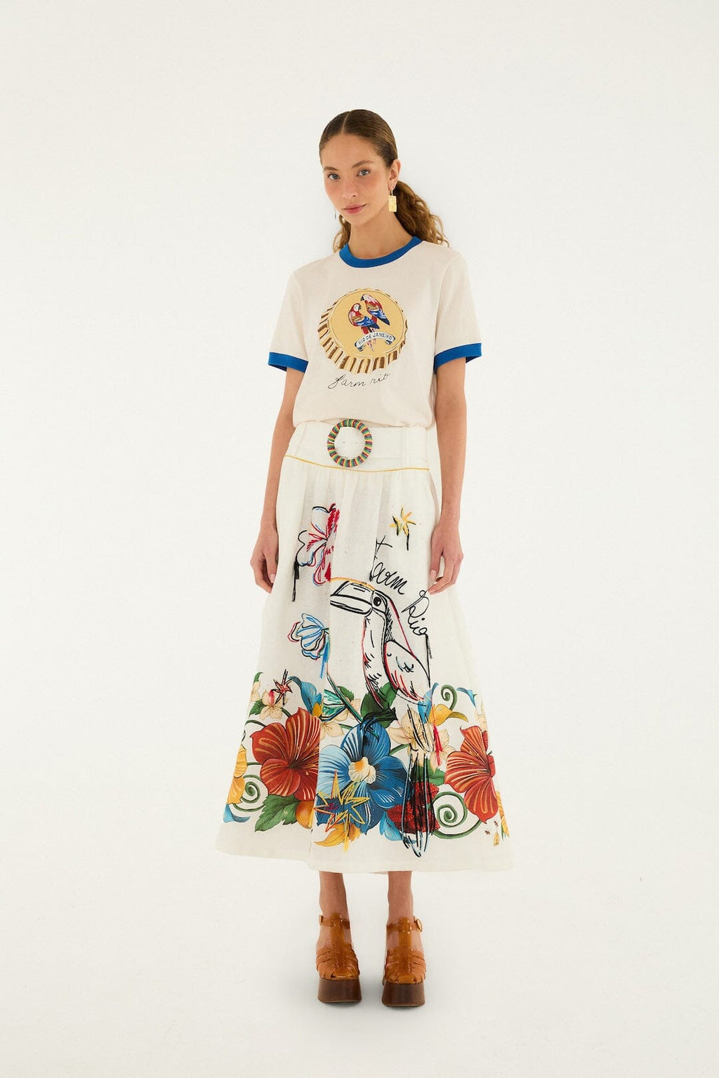 Off-White Tropi Embroidered Euroflax™ Premium Linen Maxi Skirt