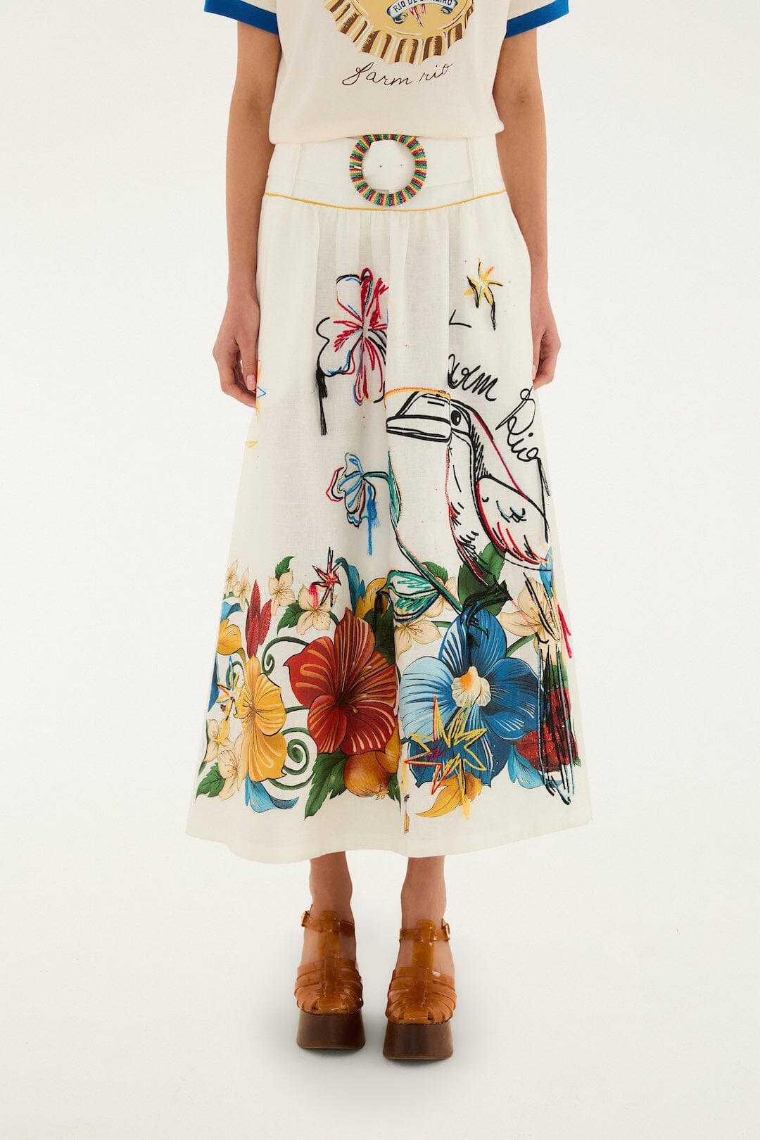Off-White Tropi Embroidered Euroflax™ Premium Linen Maxi Skirt