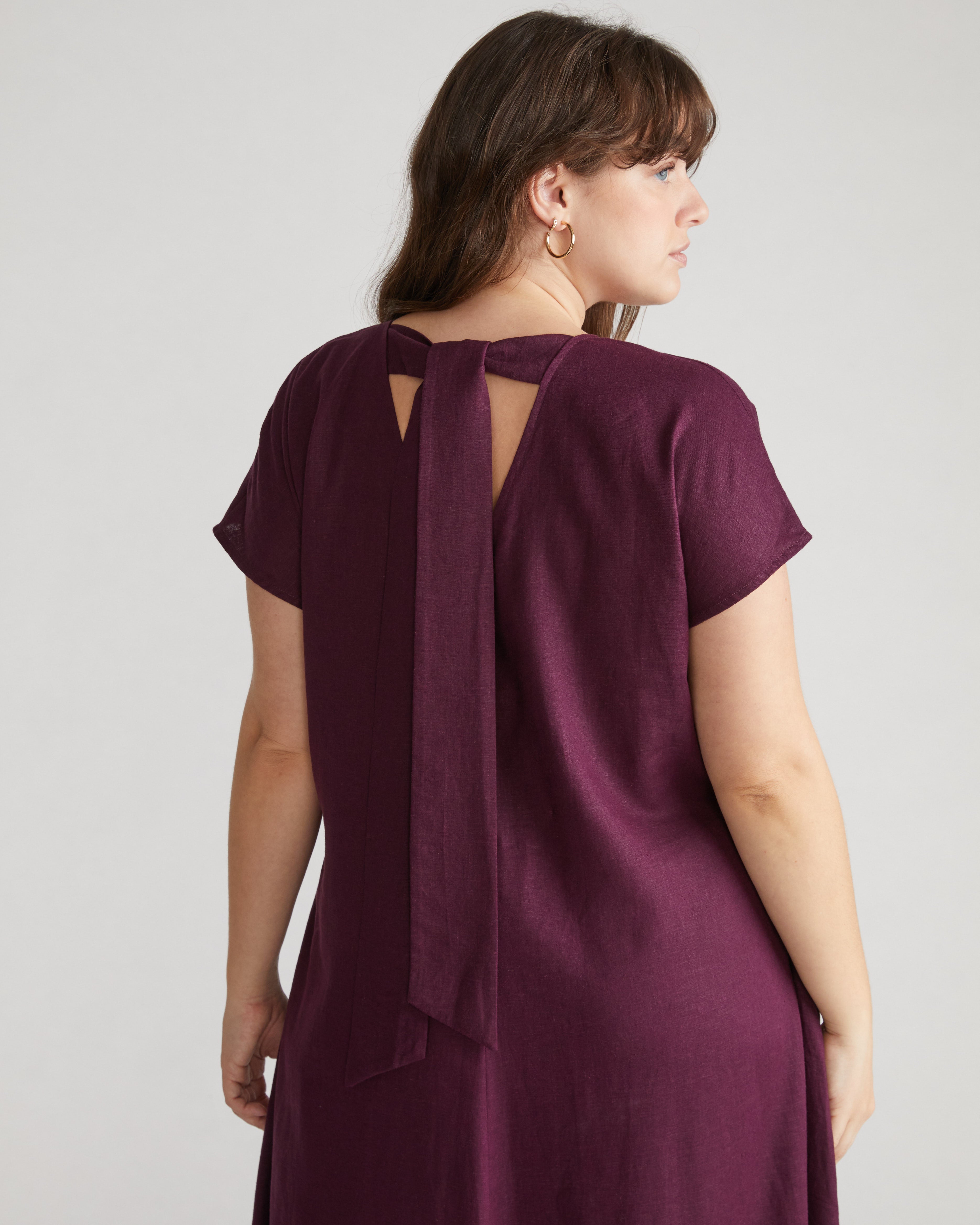 Louvre Bow Back Linen Dress - Acai