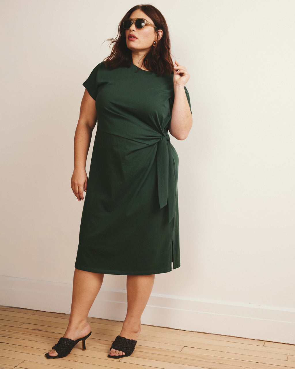 Crescent Breton Stripe Knot Dress - Solid Conifer