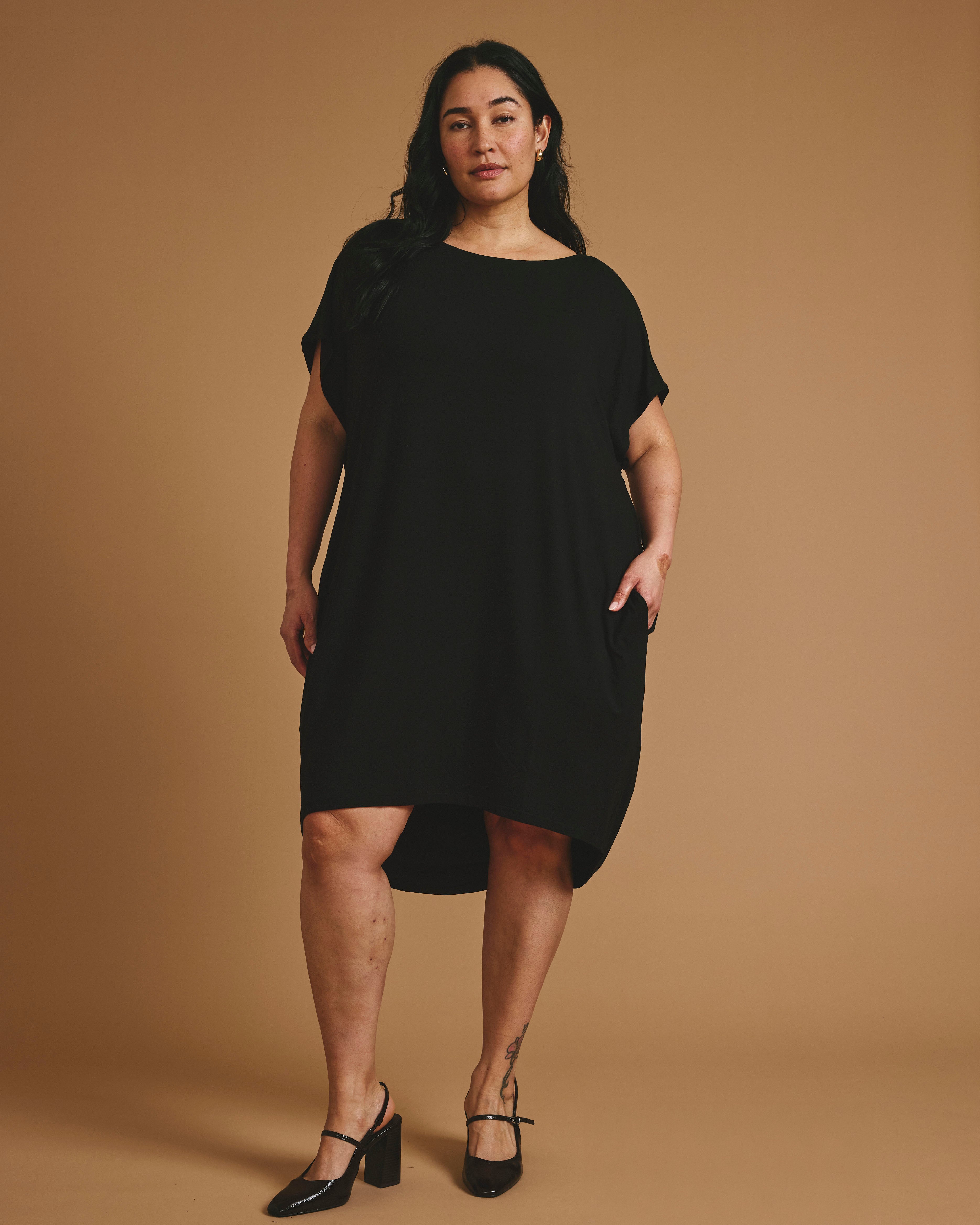 Helen Liquid Jersey Shift Dress - Black