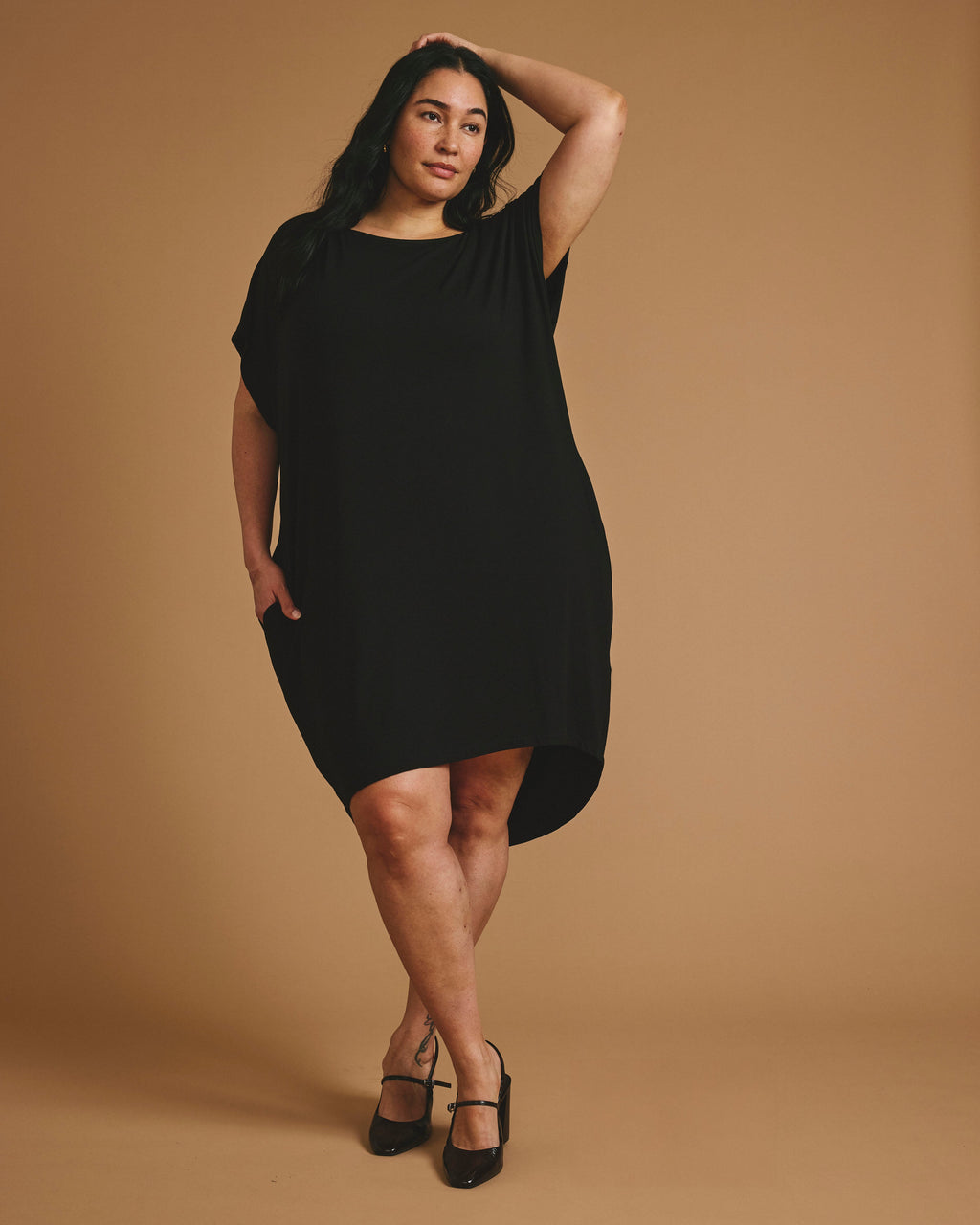 Helen Liquid Jersey Shift Dress - Black