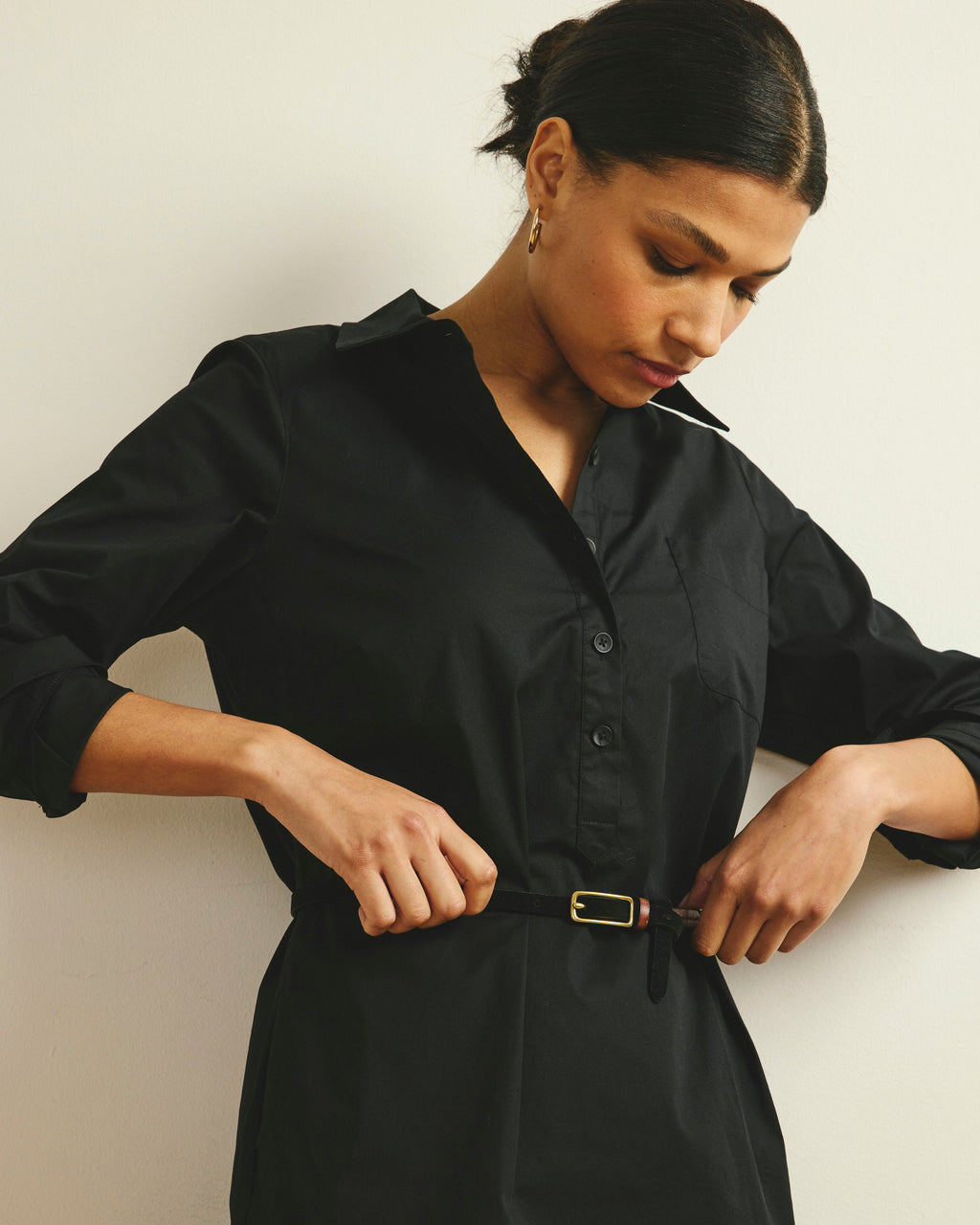 Stretch Poplin Rubicon Shirtdress - Black