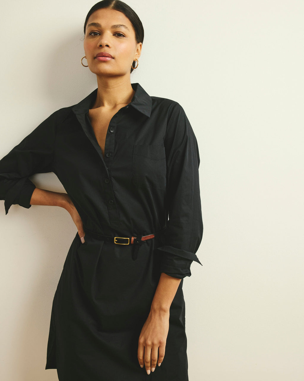 Stretch Poplin Rubicon Shirtdress - Black