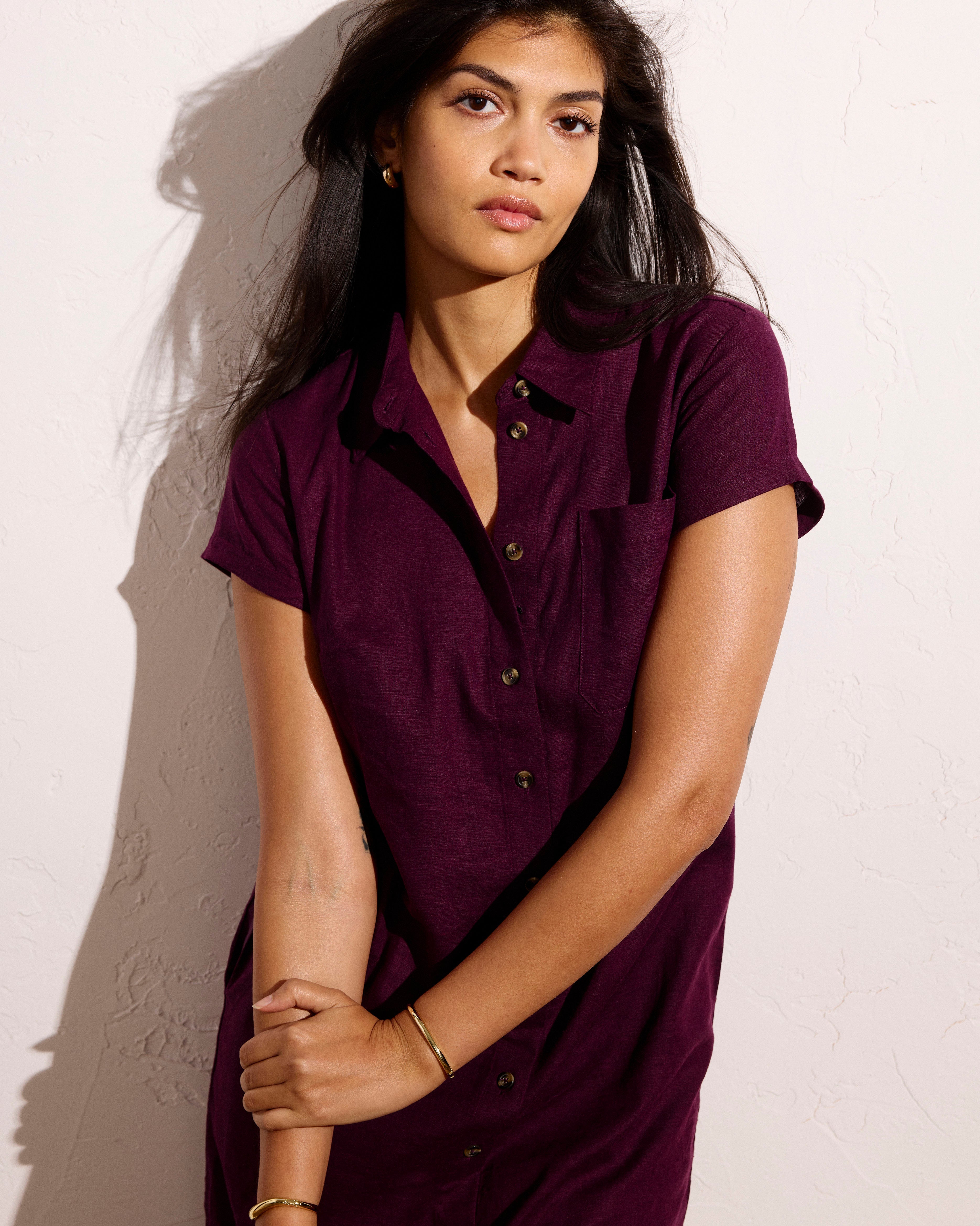 Dune Linen Shirtdress - Acai