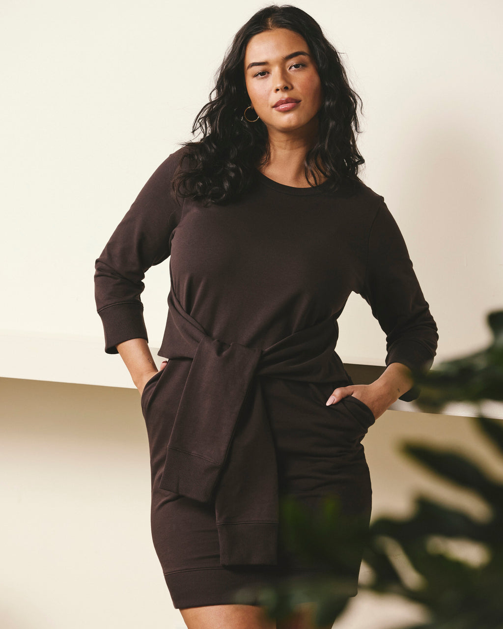 Misa Tie Sweatshirt Dress - Deep Brown