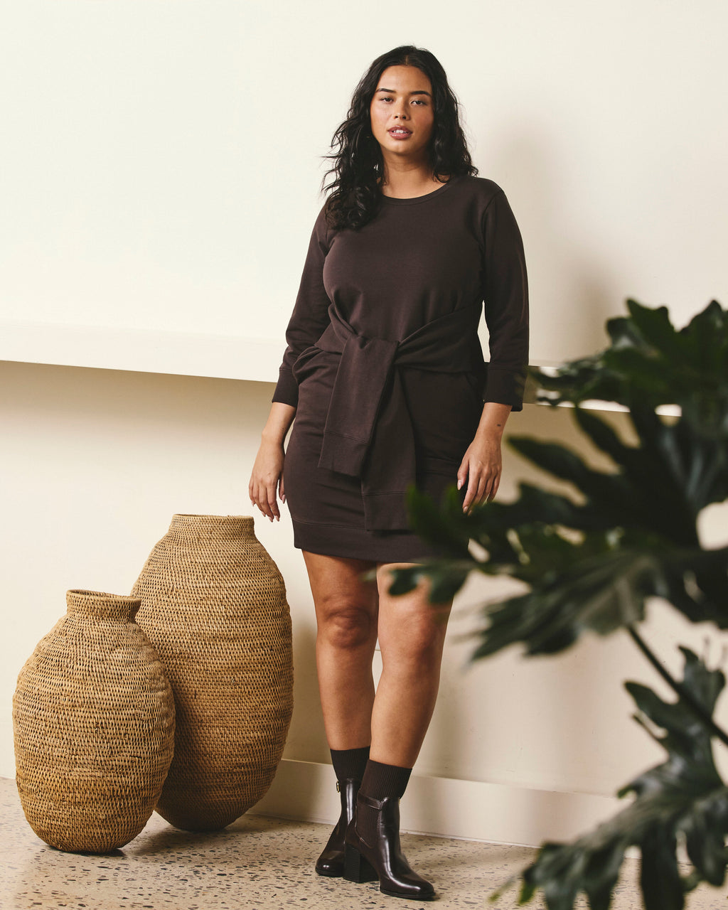 Misa Tie Sweatshirt Dress - Deep Brown