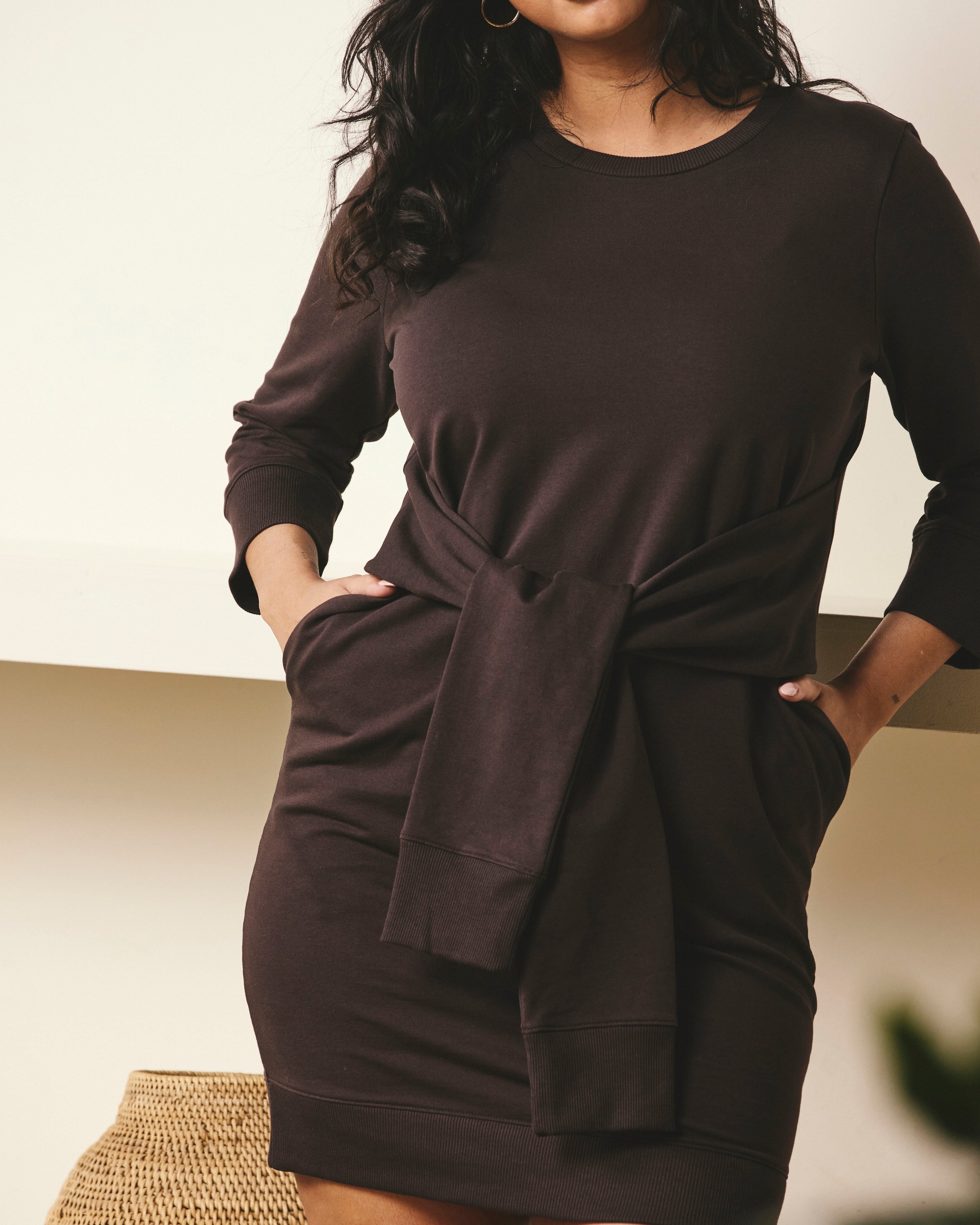 Misa Tie Sweatshirt Dress - Deep Brown