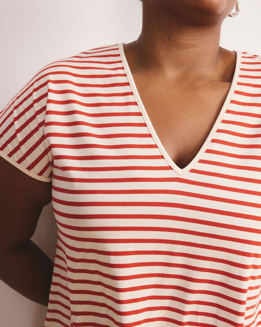 Iconic Geneva V-Neck Dress - Ecru/Poppy Stripe