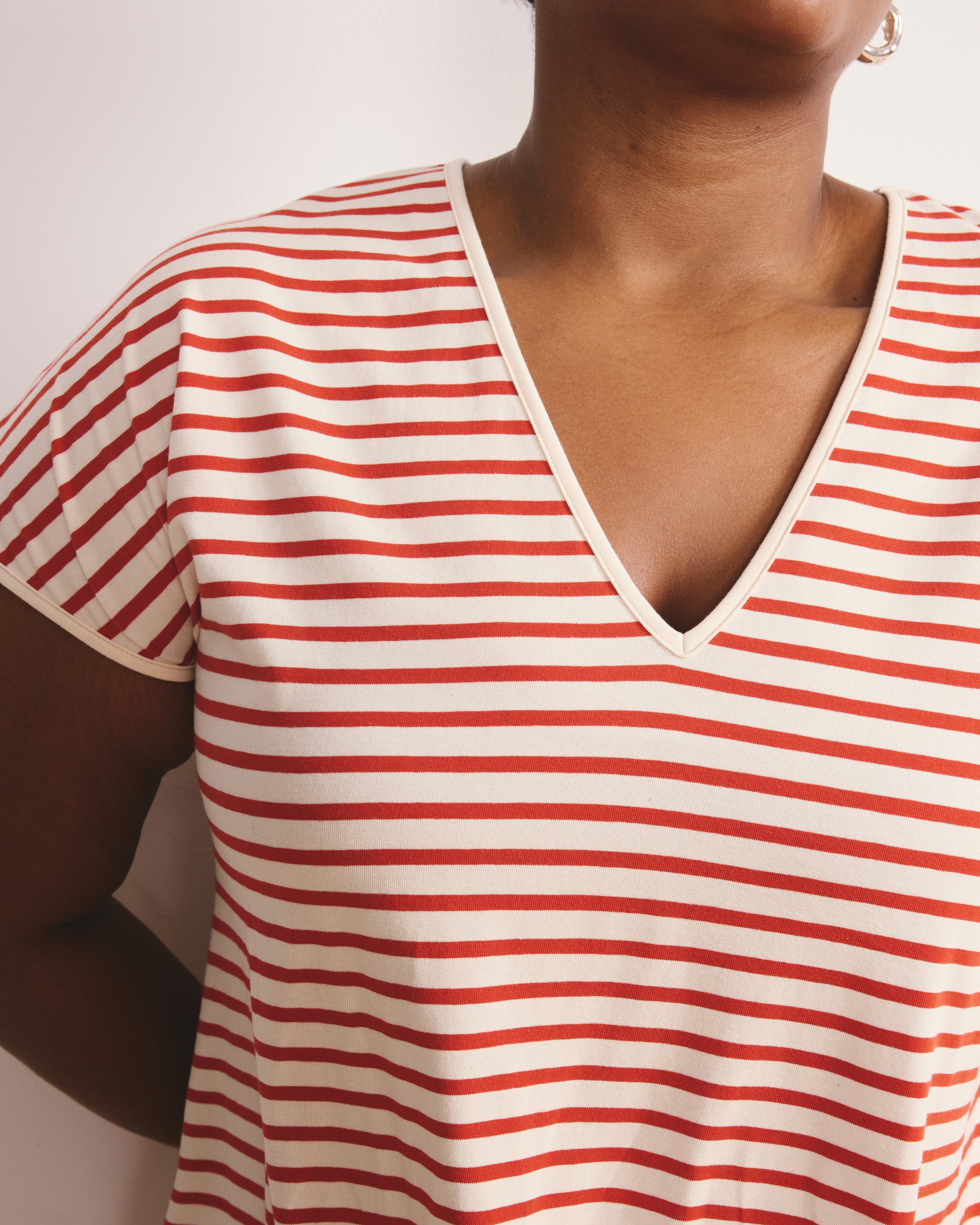Iconic Geneva V-Neck Dress - Ecru/Poppy Stripe