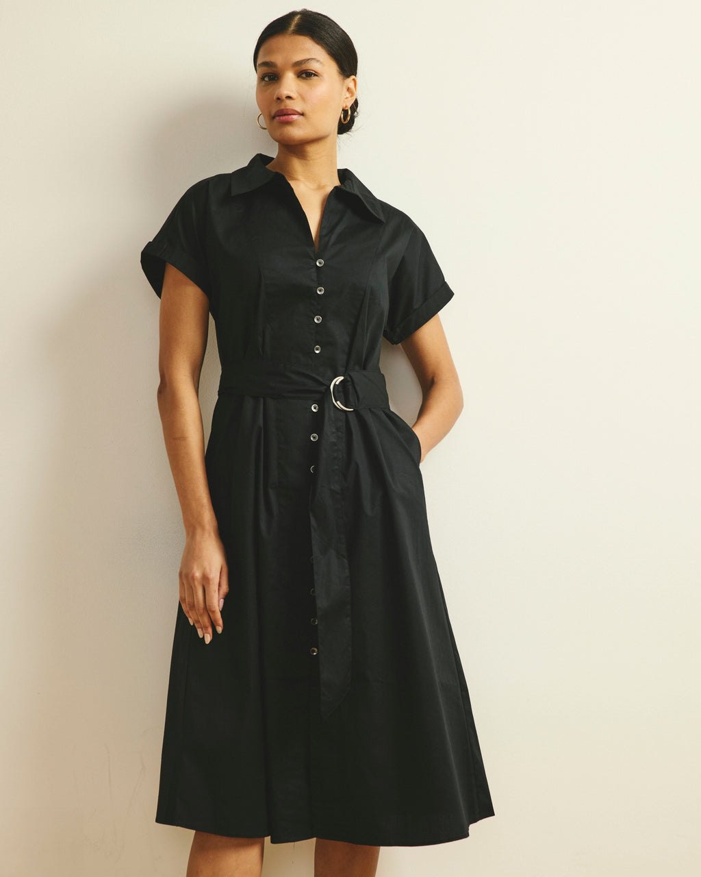 Sandy Stretch Poplin Shirtdress - Black