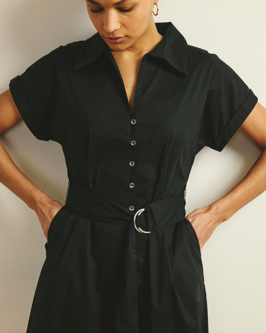Sandy Stretch Poplin Shirtdress - Black