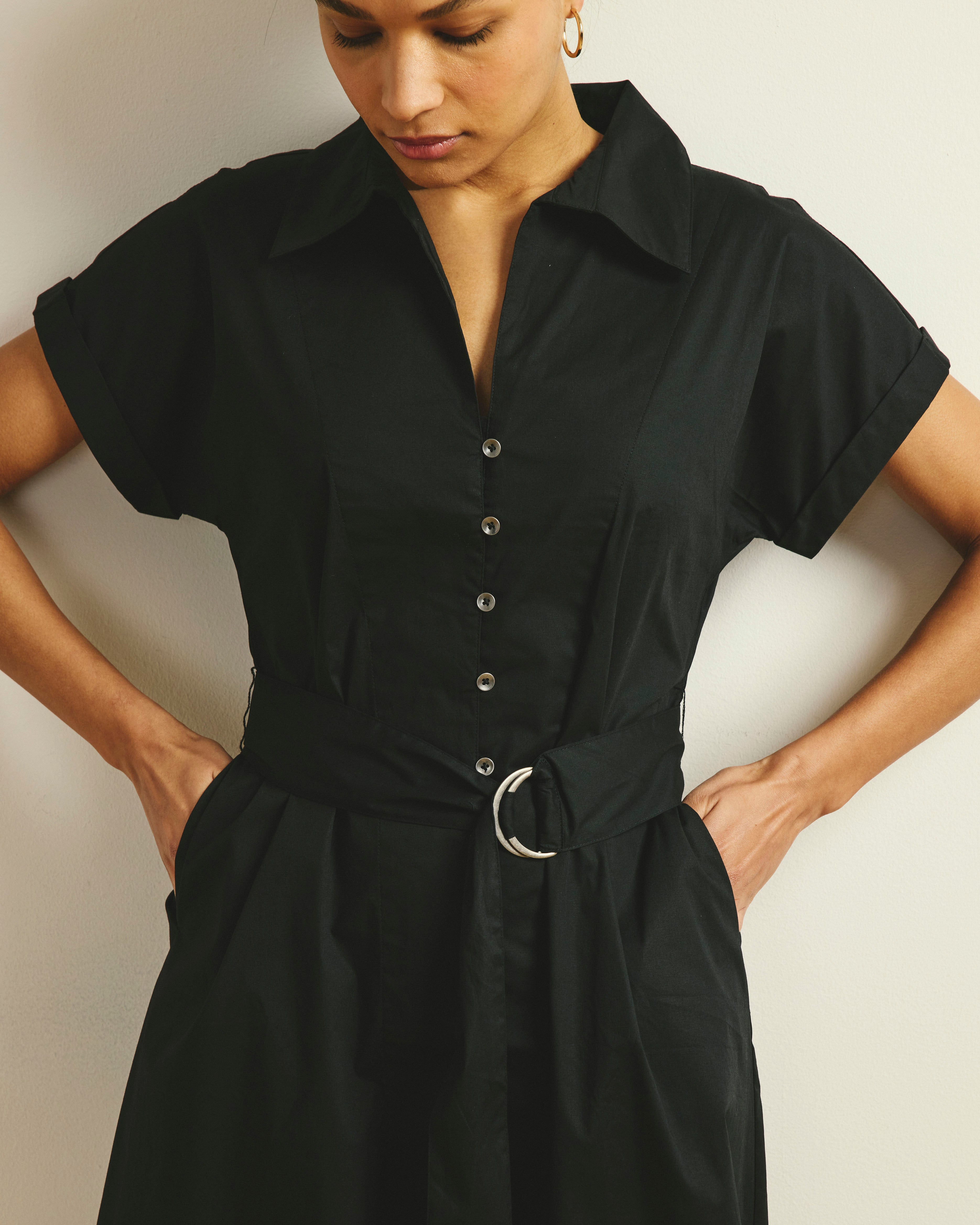 Sandy Stretch Poplin Shirtdress - Black