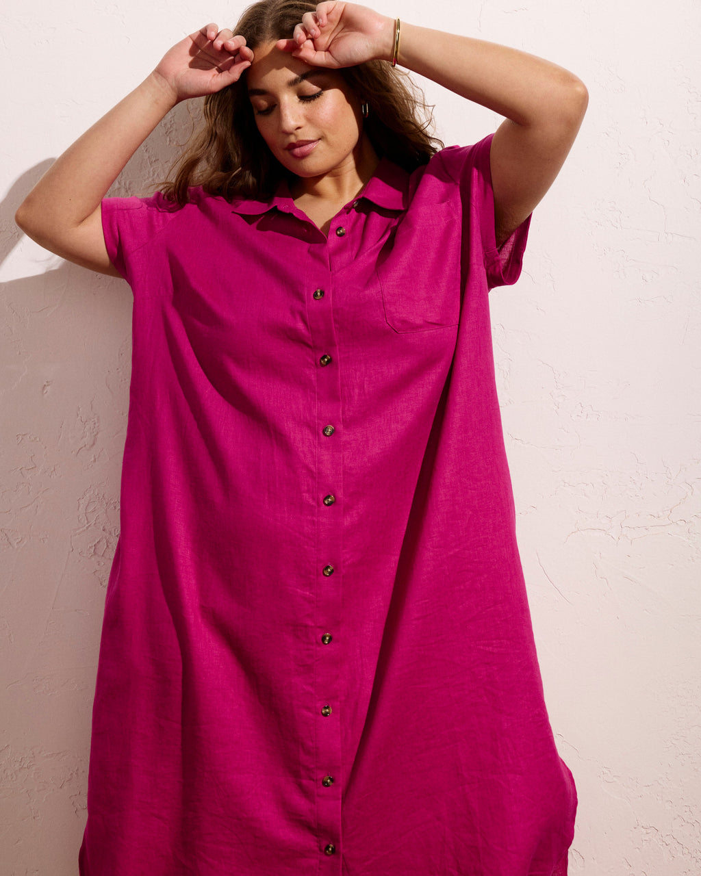 Dune Linen Shirtdress - Hyper Pink