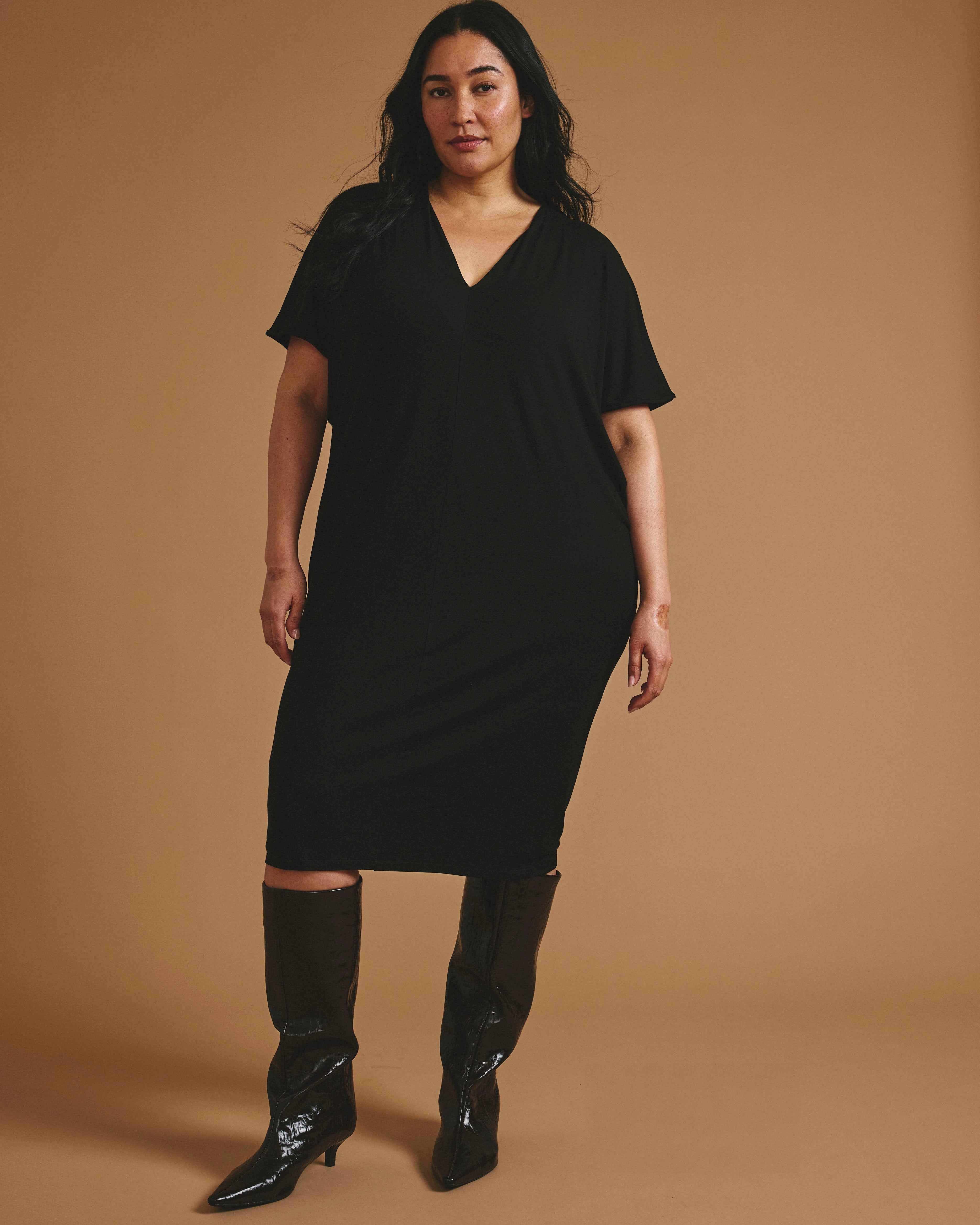 Teresa Liquid Jersey V-Neck Dress - Black