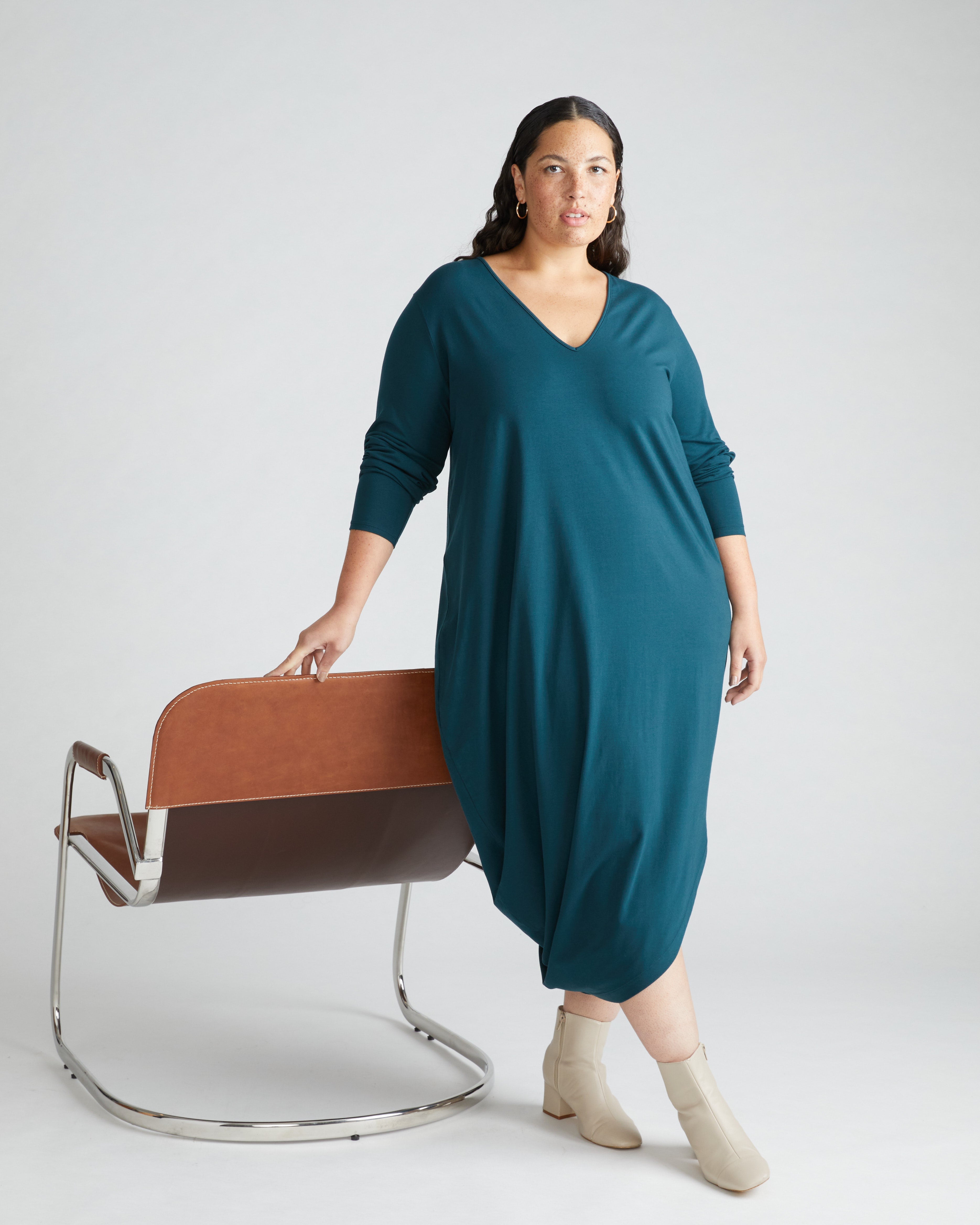 Iconic Long Sleeve V-Neck Geneva Dress - Deep Sea