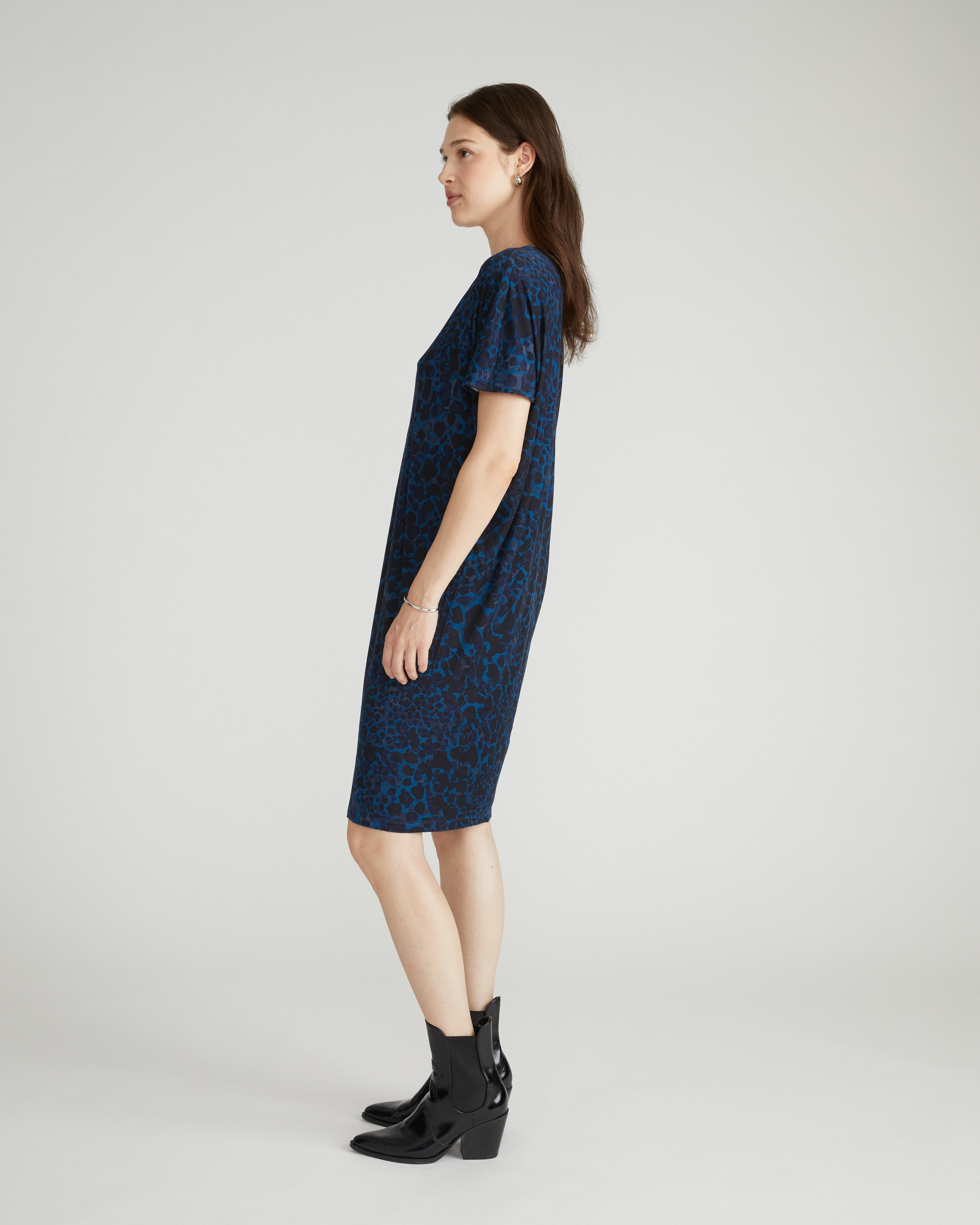 Teresa Liquid Jersey V-Neck Dress - Deep Teal Animal Print