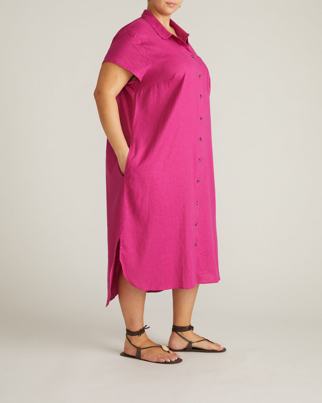 Dune Linen Shirtdress - Hyper Pink