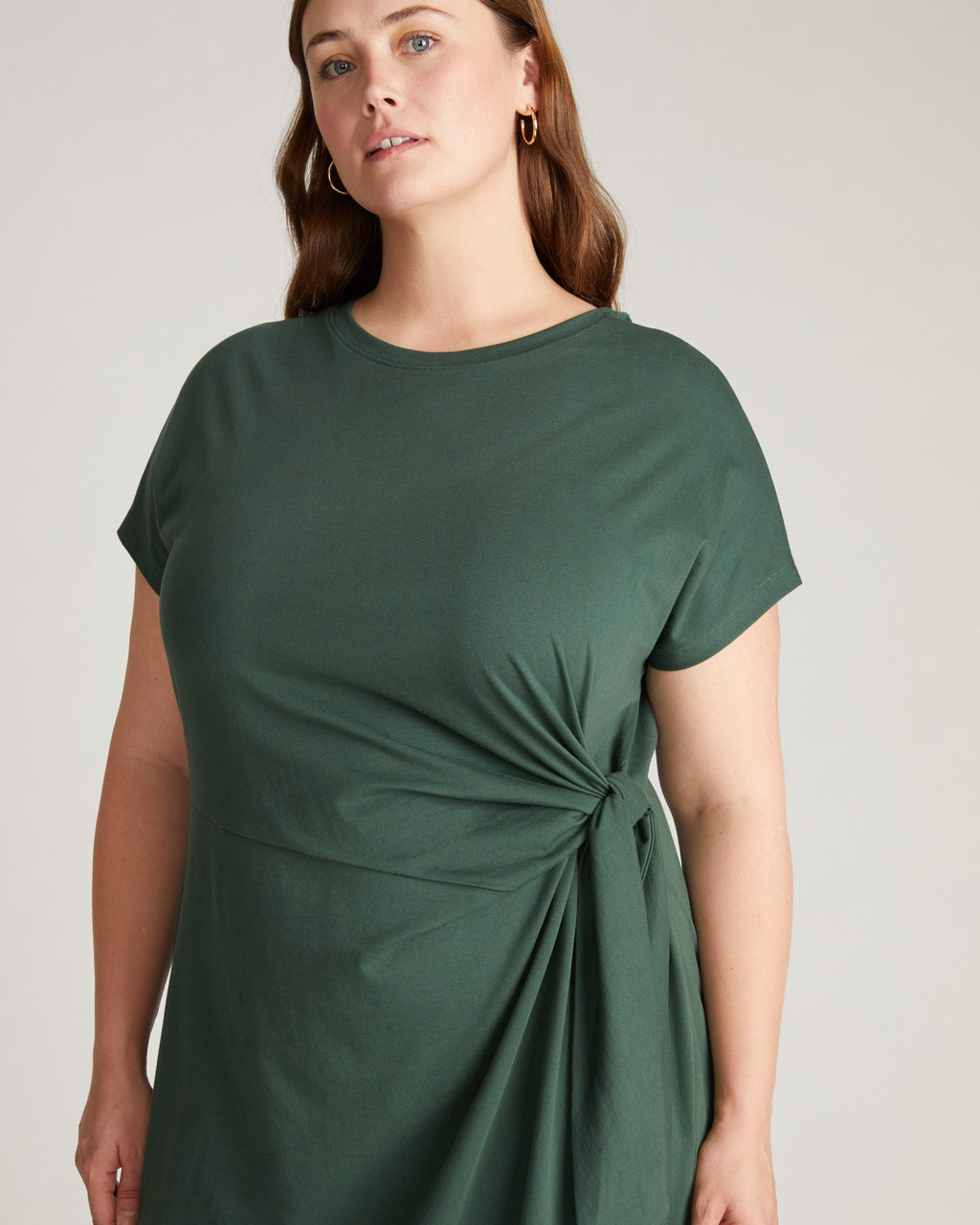 Crescent Breton Stripe Knot Dress - Solid Conifer