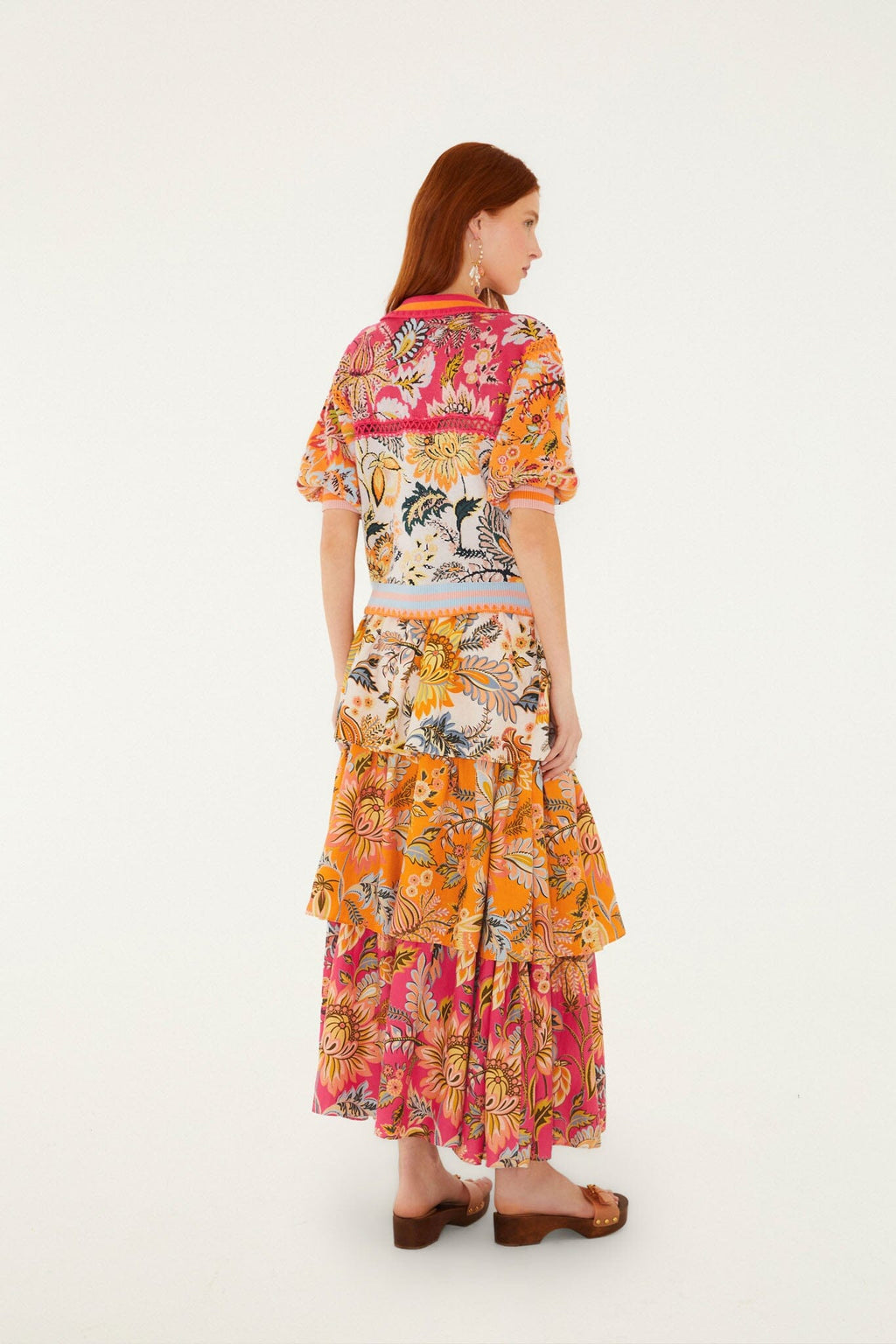 Multicolor Ligia Floral Mix Layered Lenzing Ecovero Euroflax Midi Skirt