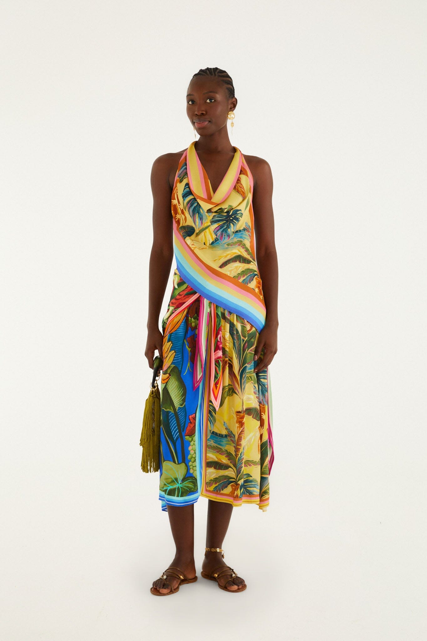 Multicolor Rainbow Summer Mixed Scarves Lenzing Ecovero Viscose Midi Skirt