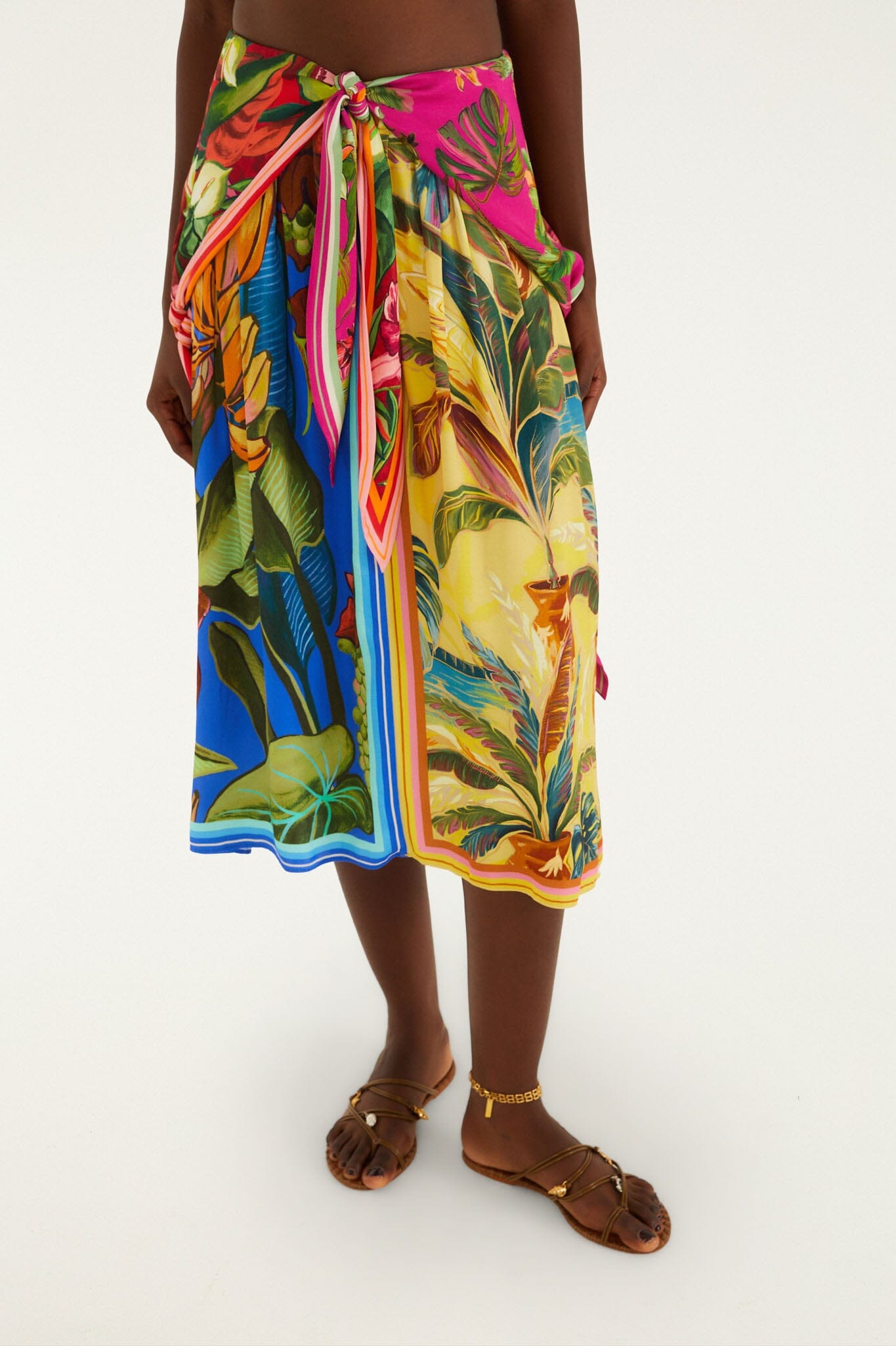 Multicolor Rainbow Summer Mixed Scarves Lenzing Ecovero Viscose Midi Skirt