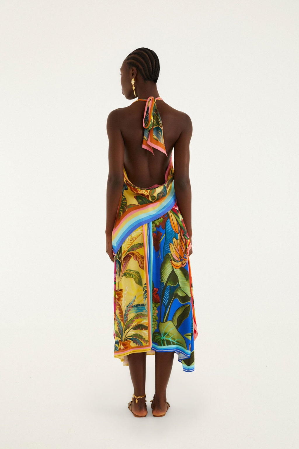 Multicolor Rainbow Summer Mixed Scarves Lenzing Ecovero Viscose Midi Skirt