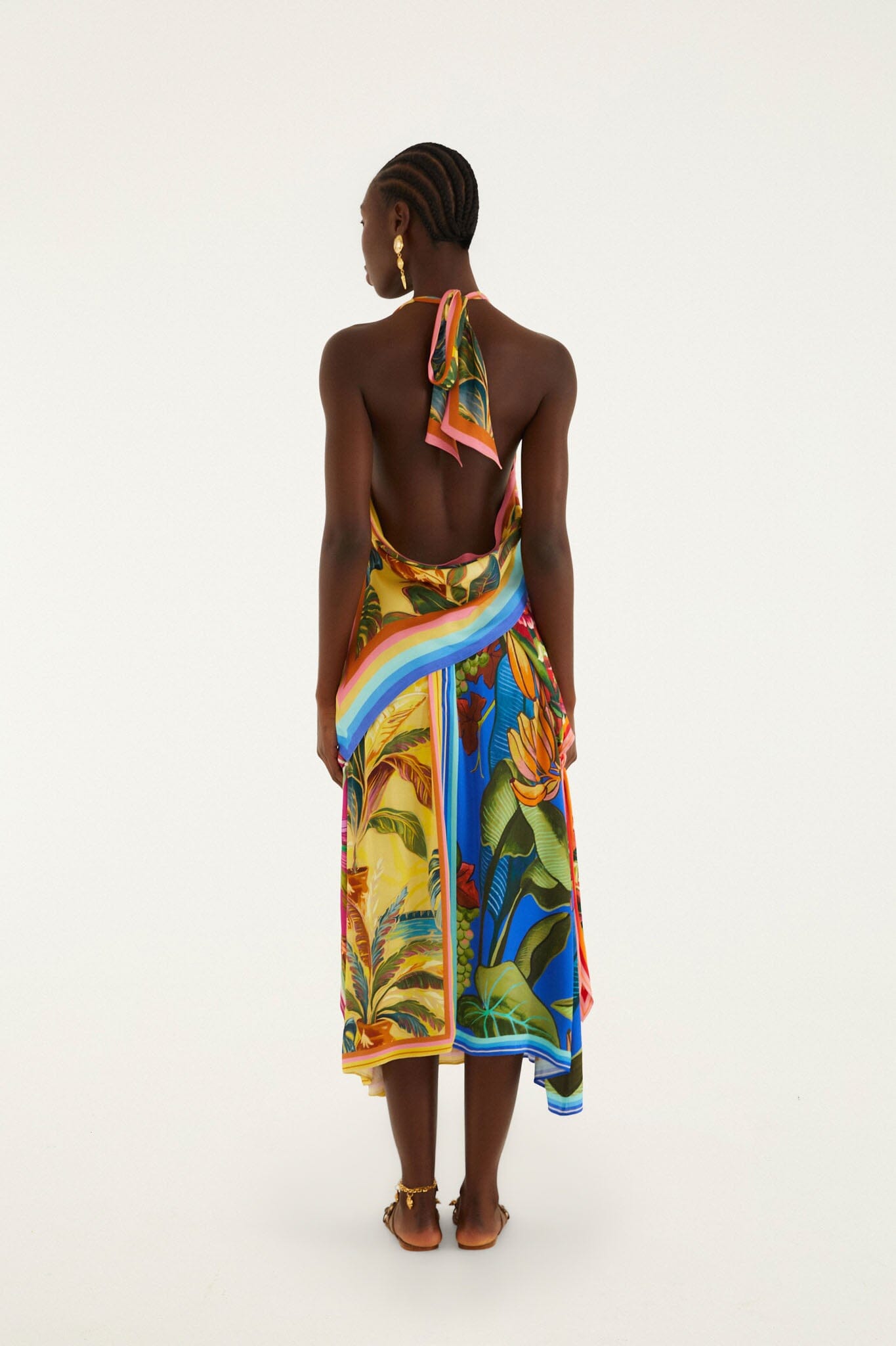 Multicolor Rainbow Summer Mixed Scarves Lenzing Ecovero Viscose Midi Skirt