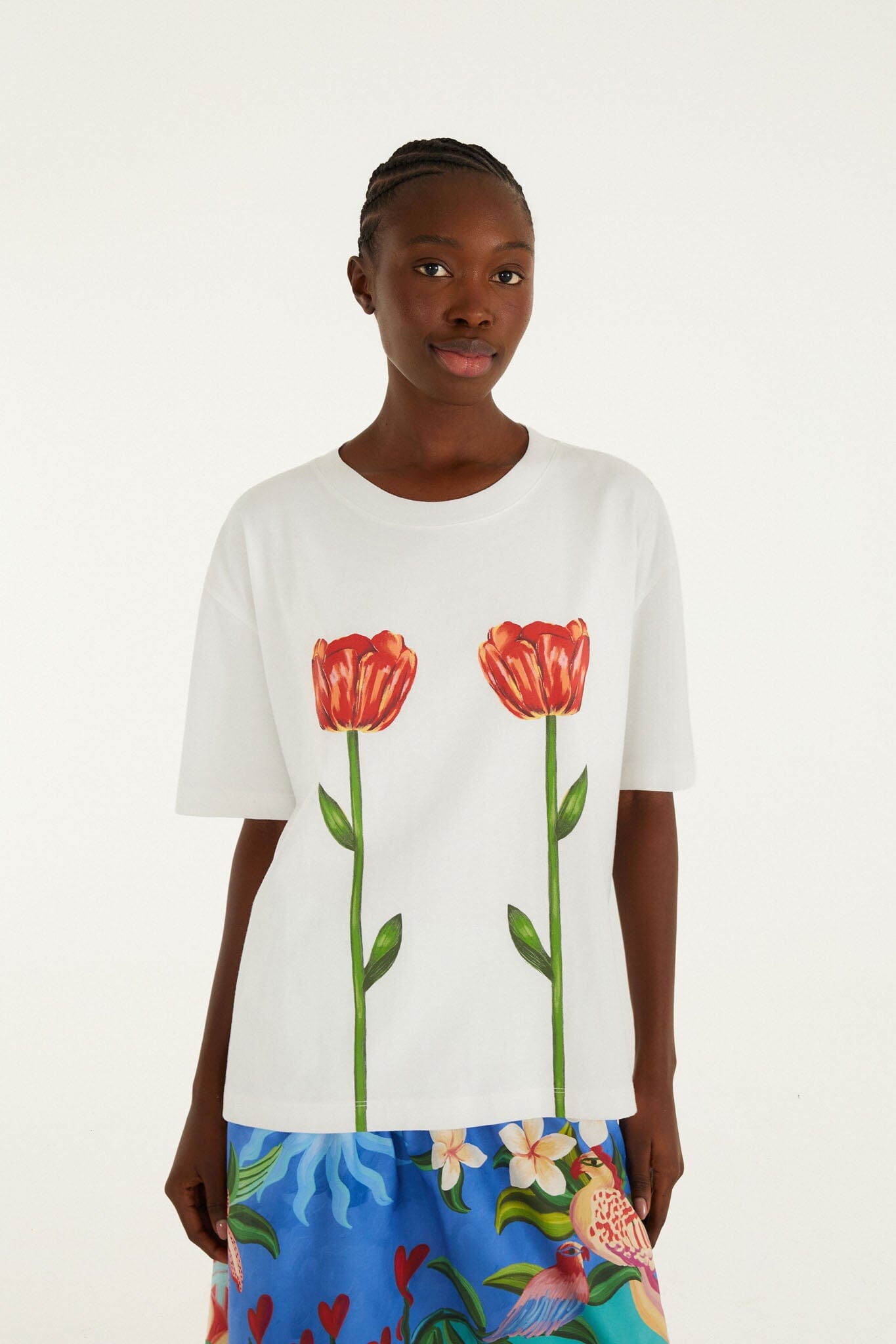 White Tropical Rose Organic Cotton T-Shirt